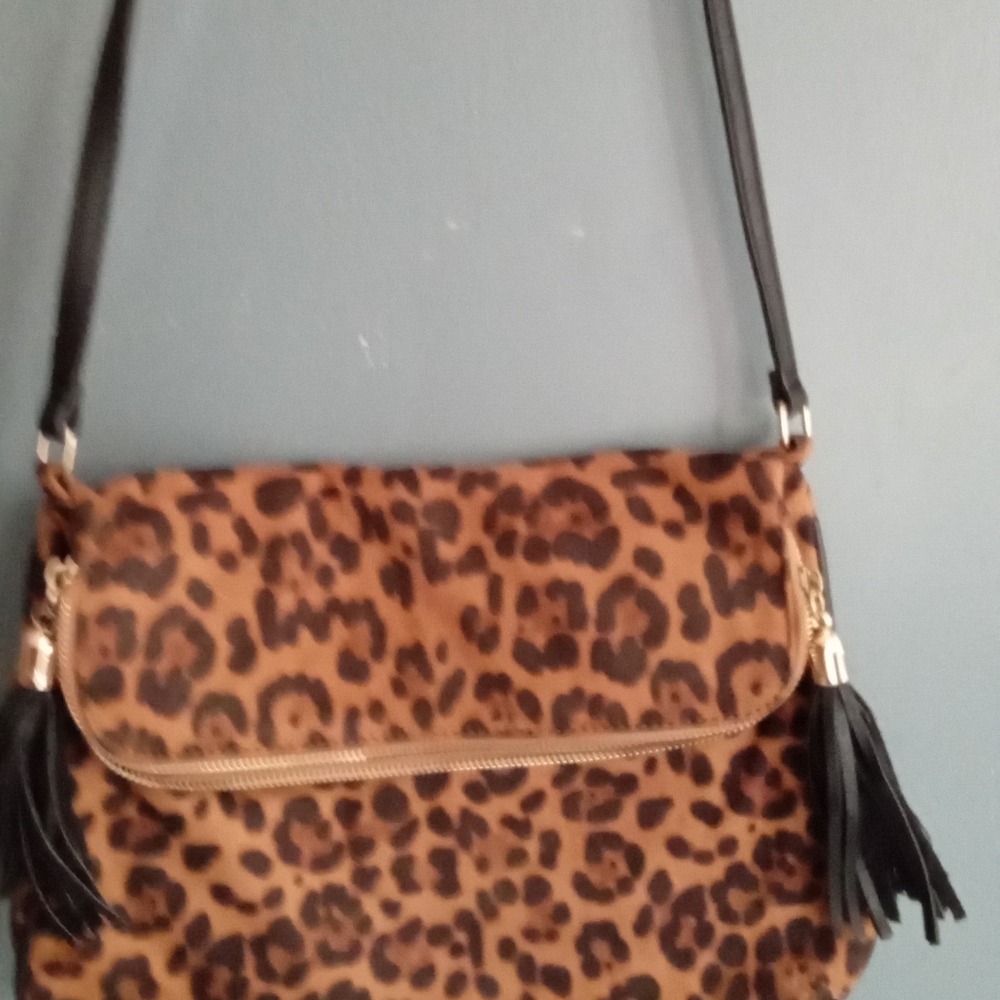 Leopard Print Fold‎ Over Tassel Crossbody Bag